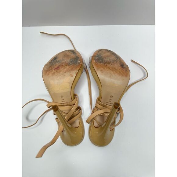SCHUTZ Sandals Womens Size 6B Tan Vinyl Wraparound High Cloe Heels - Picture 10 of 10